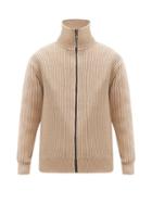 Matchesfashion.com Acne Studios - High-neck Cotton-blend Ribbed-knit Cardigan - Mens - Light Beige