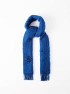 Loewe - Anagram-brooch Fringed Mohair-blend Scarf - Womens - Bright Blue