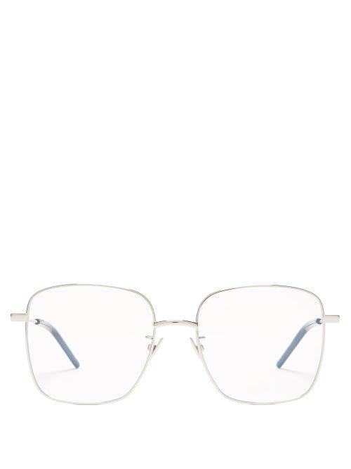 Matchesfashion.com Saint Laurent - Logo Lens Square Metal Glasses - Womens - Silver