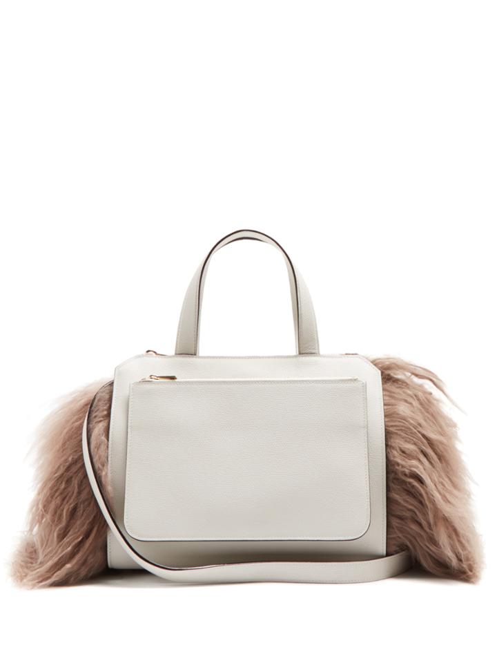 Valextra Passepartout Medium Fur-trimmed Leather Bag