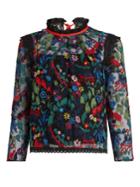 Saloni Elsa Floral-embroidered Tulle Top