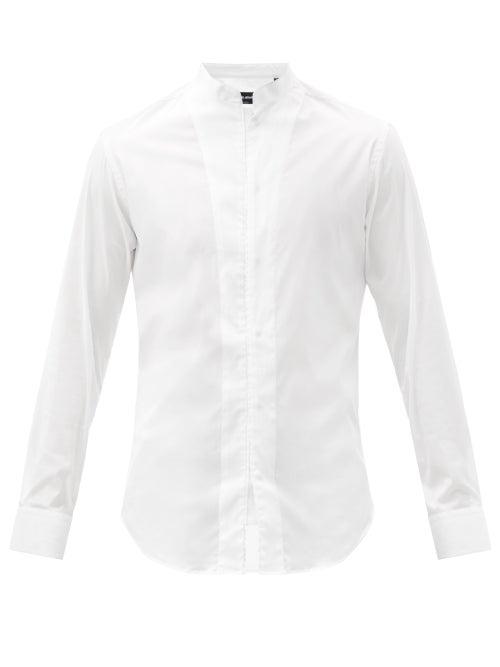 Matchesfashion.com Giorgio Armani - Stand-collar Cotton-blend Poplin Shirt - Mens - White