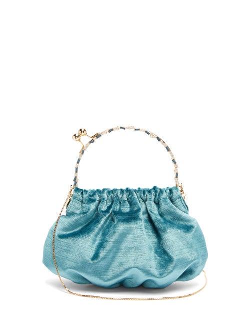 Matchesfashion.com Rosantica By Michela Panero - Versailles Crystal Embellished Velvet Clutch - Womens - Blue
