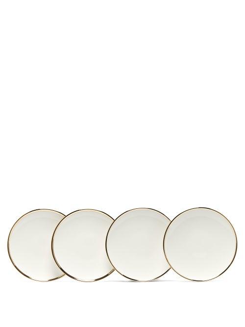 Matchesfashion.com Aerin - Set Of Four Elia Gold-rimmed Ceramic Plates - Cream