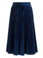Matchesfashion.com Redvalentino - Pleated Floral Brocade Skirt - Womens - Blue