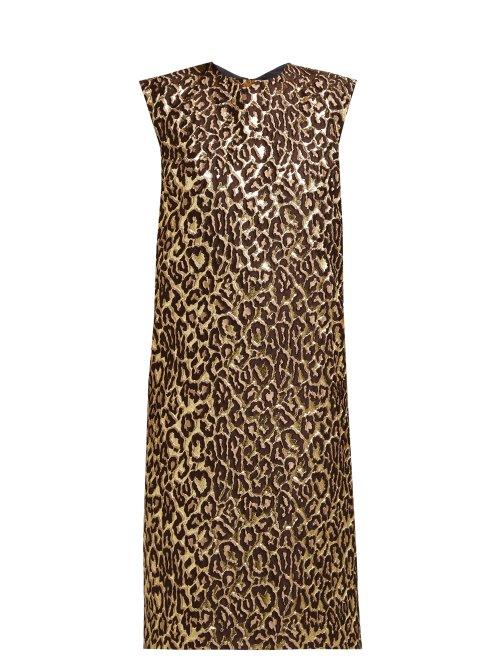 Matchesfashion.com Rochas - Onyx Metallic Jacquard Leopard Print Dress - Womens - Leopard