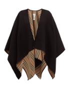 Matchesfashion.com Burberry - Heritage Icon Stripe Reverse Wool Poncho - Womens - Black