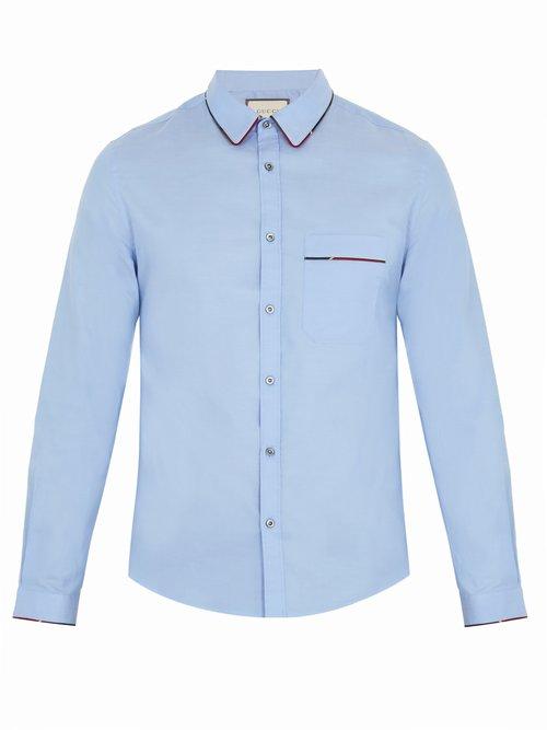 Matchesfashion.com Gucci - Duke Web Piping Cotton Shirt - Mens - Light Blue