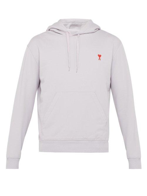 Matchesfashion.com Ami - Ami De Coeur Embroidered Cotton Hooded Sweatshirt - Mens - Light Purple