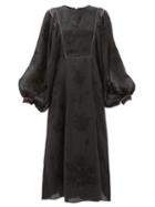 Matchesfashion.com Vita Kin - Happy Flower Embroidered Linen Dress - Womens - Black