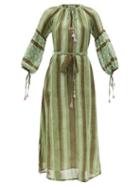 Ladies Beachwear D'ascoli - Regina Striped Cotton-khadi Maxi Dress - Womens - Green