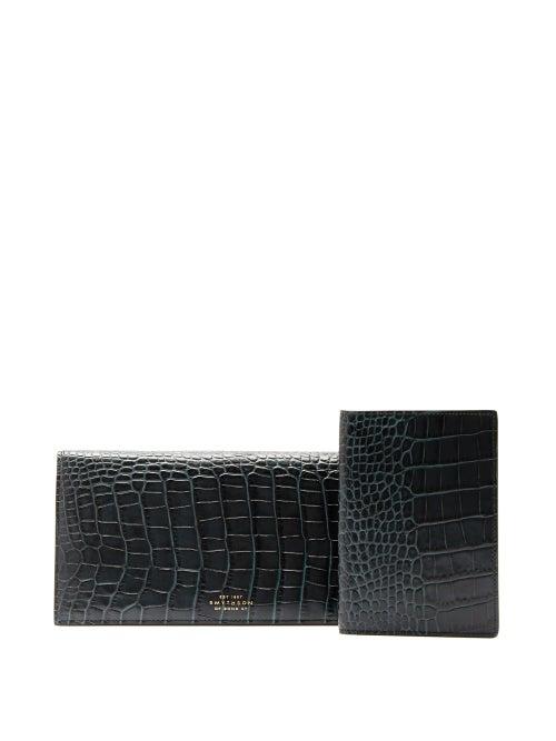 Matchesfashion.com Smythson - Crocodile Effect Bi Fold Leather Travel Wallet - Mens - Green