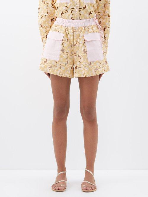 Ale Mais - Anthea Broderie-anglaise Cotton Shorts - Womens - Cream Pink