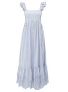 Matchesfashion.com Apiece Apart - Quince Ruffled Crochet Trim Cotton Dress - Womens - Light Blue