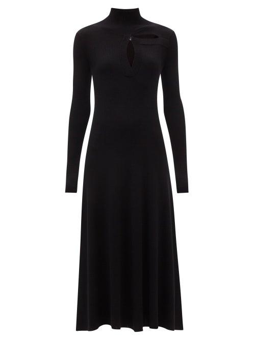 Christopher Kane - Cutout Long-sleeved Merino-blend Dress - Womens - Black