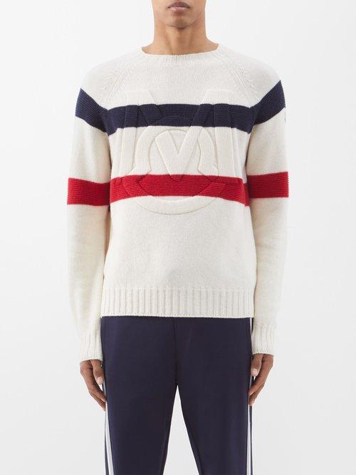 Moncler - Logo-embossed Striped Wool-blend Sweater - Mens - Cream Multi