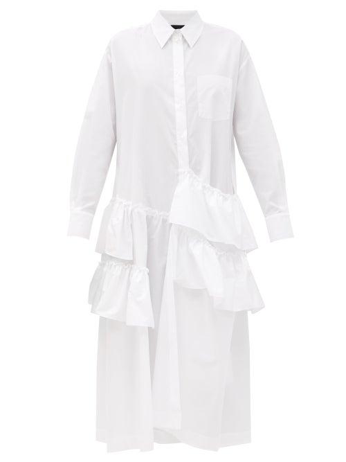 Matchesfashion.com Simone Rocha - Asymmetric-ruffled Cotton-poplin Shirt Dress - Womens - White
