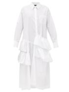 Matchesfashion.com Simone Rocha - Asymmetric-ruffled Cotton-poplin Shirt Dress - Womens - White