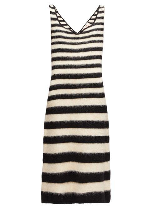 Matchesfashion.com Marni - Striped Knitted Wool-blend Midi Dress - Womens - Black White