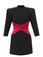 Andrew Gn - Ruched-waist Crepe Mini Dress - Womens - Black Pink