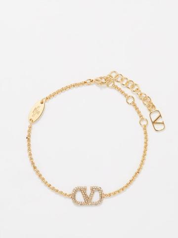 Valentino Garavani - V-logo Swarovski Crystal-embellished Bracelet - Womens - Gold Multi