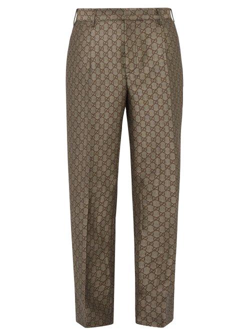 Matchesfashion.com Gucci - Gg Pleated Cotton And Wool Blend Trousers - Mens - Beige