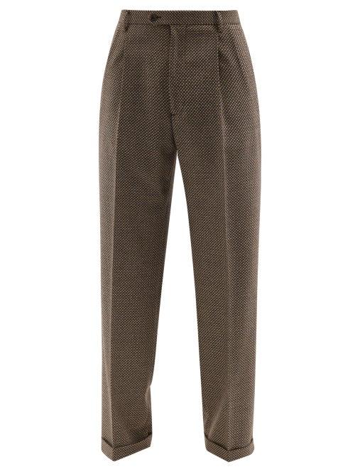 Gucci - Pleated Straight-leg Birdseye-wool Trousers - Mens - Brown