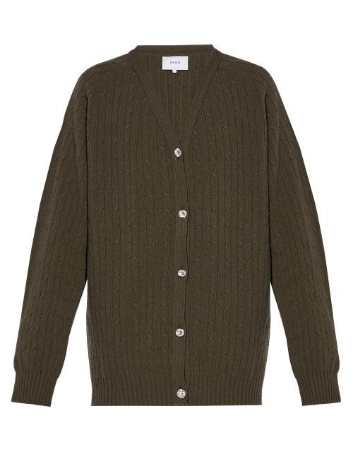 Matchesfashion.com Erdem - Myra Crystal-button Cable-knit Cardigan - Womens - Green