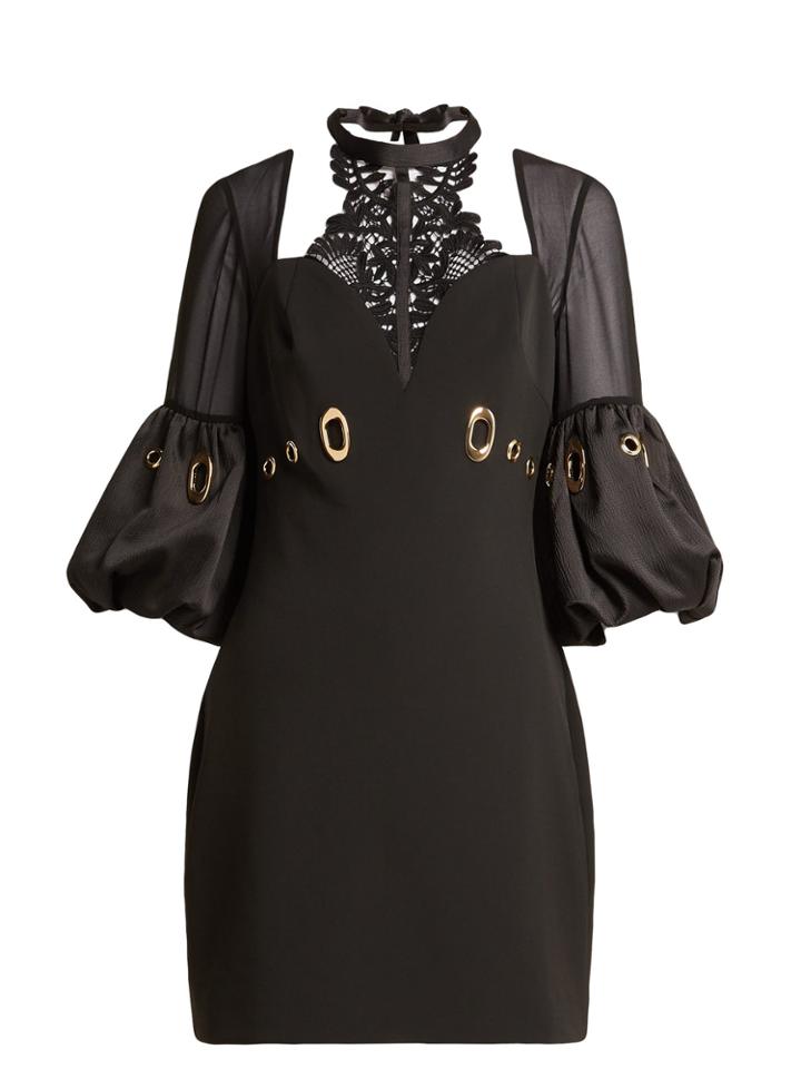 Self-portrait Lace-panelled Cutout Crepe Mini Dress