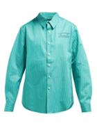 Matchesfashion.com Martine Rose - Striped Slim Fit Cotton Poplin Shirt - Womens - Green Multi