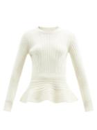 Matchesfashion.com Alexander Mcqueen - Peplum Ribbed Wool-blend Sweater - Womens - Ivory