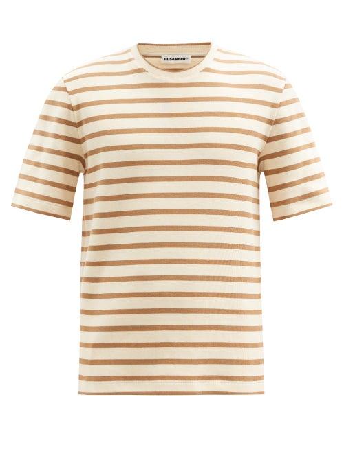Matchesfashion.com Jil Sander - Logo-patch Striped Cotton-jersey T-shirt - Mens - Beige Multi
