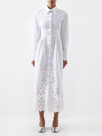 Paco Rabanne - Broderie-anglaise Cotton-poplin Shirt Dress - Womens - Optical White
