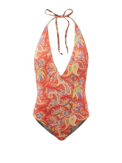 Matchesfashion.com Etro - Plunge-neck Paisley-print Swimsuit - Womens - Red Multi
