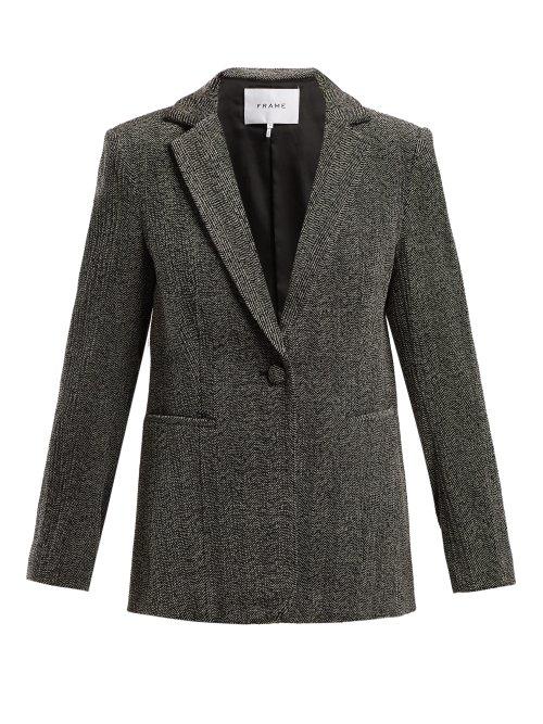 Matchesfashion.com Frame - Single Breasted Herringbone Velvet Blazer - Womens - Grey