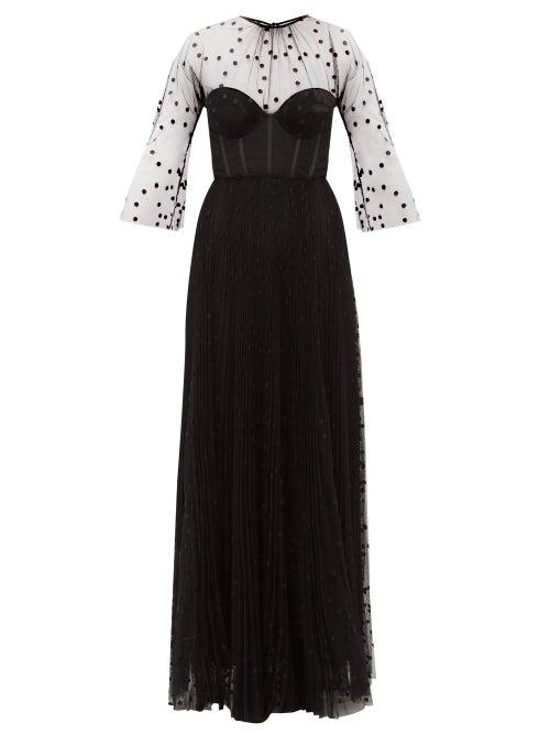 Matchesfashion.com Maria Lucia Hohan - Natalie Boned Bodice Polka Dot Tulle Dress - Womens - Black