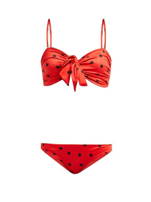 Matchesfashion.com Ganni - Rosedale Polka Dot Bandeau Bikini - Womens - Red Print