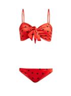 Matchesfashion.com Ganni - Rosedale Polka Dot Bandeau Bikini - Womens - Red Print