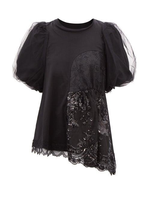 Simone Rocha - Sequinned Tulle And Cotton-jersey T-shirt - Womens - Black
