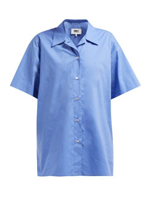 Matchesfashion.com Mm6 Maison Margiela - Layered Cotton Poplin Shirt - Womens - Blue Multi
