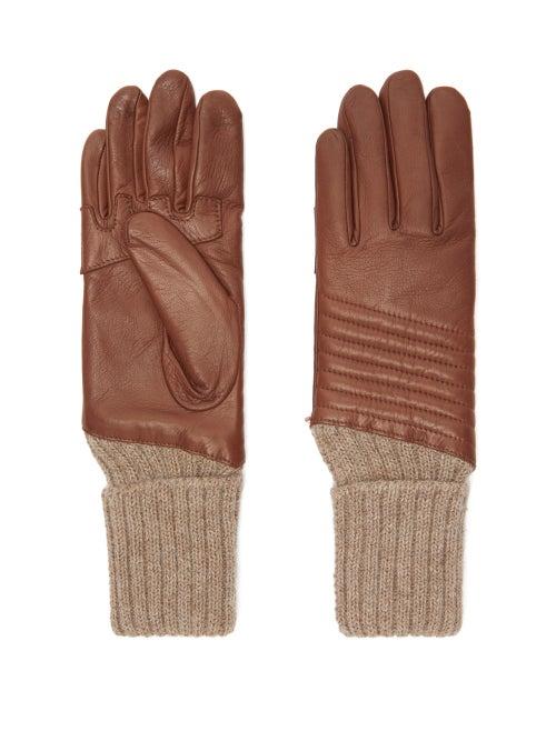 Agnelle - Delia Leather And Alpaca Gloves - Womens - Brown Multi