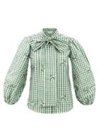 Matchesfashion.com Redvalentino - Pussy-bow May Lily-print Ginham Taffeta Blouse - Womens - Green