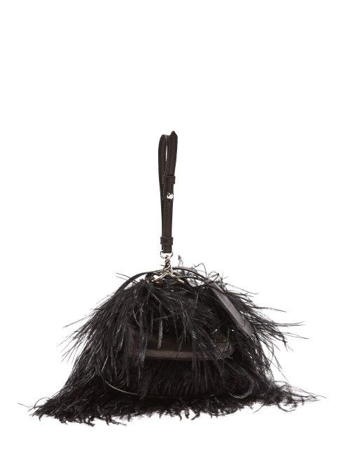 Matchesfashion.com Marques'almeida - Feather Embellished Leather Cross Body Bag - Womens - Black