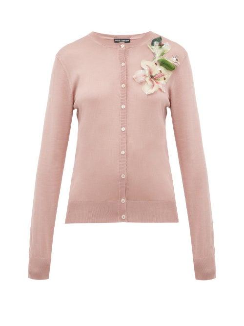 Matchesfashion.com Dolce & Gabbana - Lily Appliqu Silk Cardigan - Womens - Pink