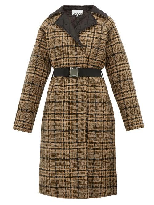 Matchesfashion.com Ganni - Belted Checked Wool Blend Coat - Womens - Black Brown