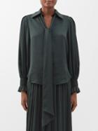 See By Chlo - Pussybow-collar Twill Blouse - Womens - Dark Green