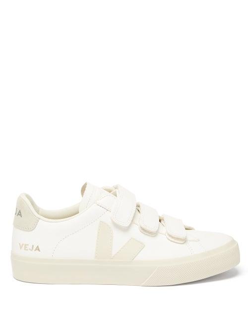 Veja - V-lock Velcro-strap Leather Trainers - Mens - Beige White
