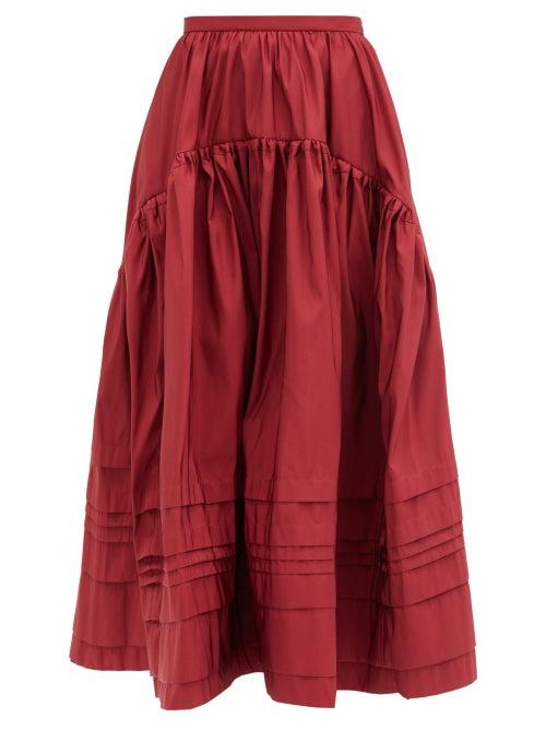 Matchesfashion.com Rochas - Pintucked Gathered Midi Skirt - Womens - Burgundy