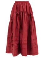 Matchesfashion.com Rochas - Pintucked Gathered Midi Skirt - Womens - Burgundy