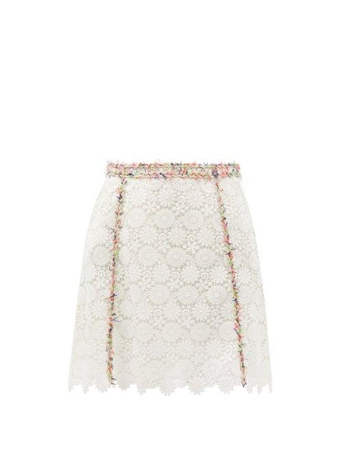 Matchesfashion.com Giambattista Valli - Fringed Macram-lace Mini Skirt - Womens - White